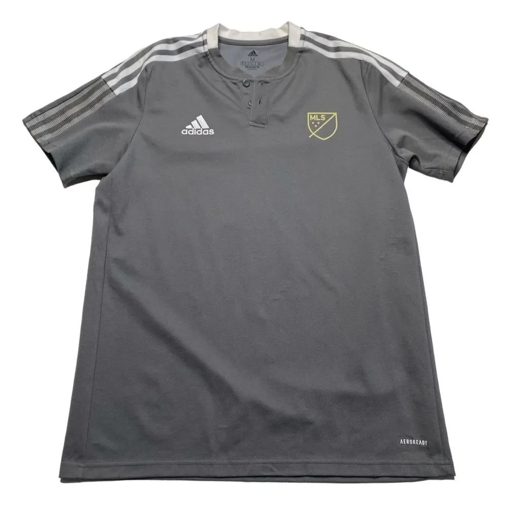 Adidas Aeroready MLS Major League Soccer Shirt Gray Three Stripe Sz M